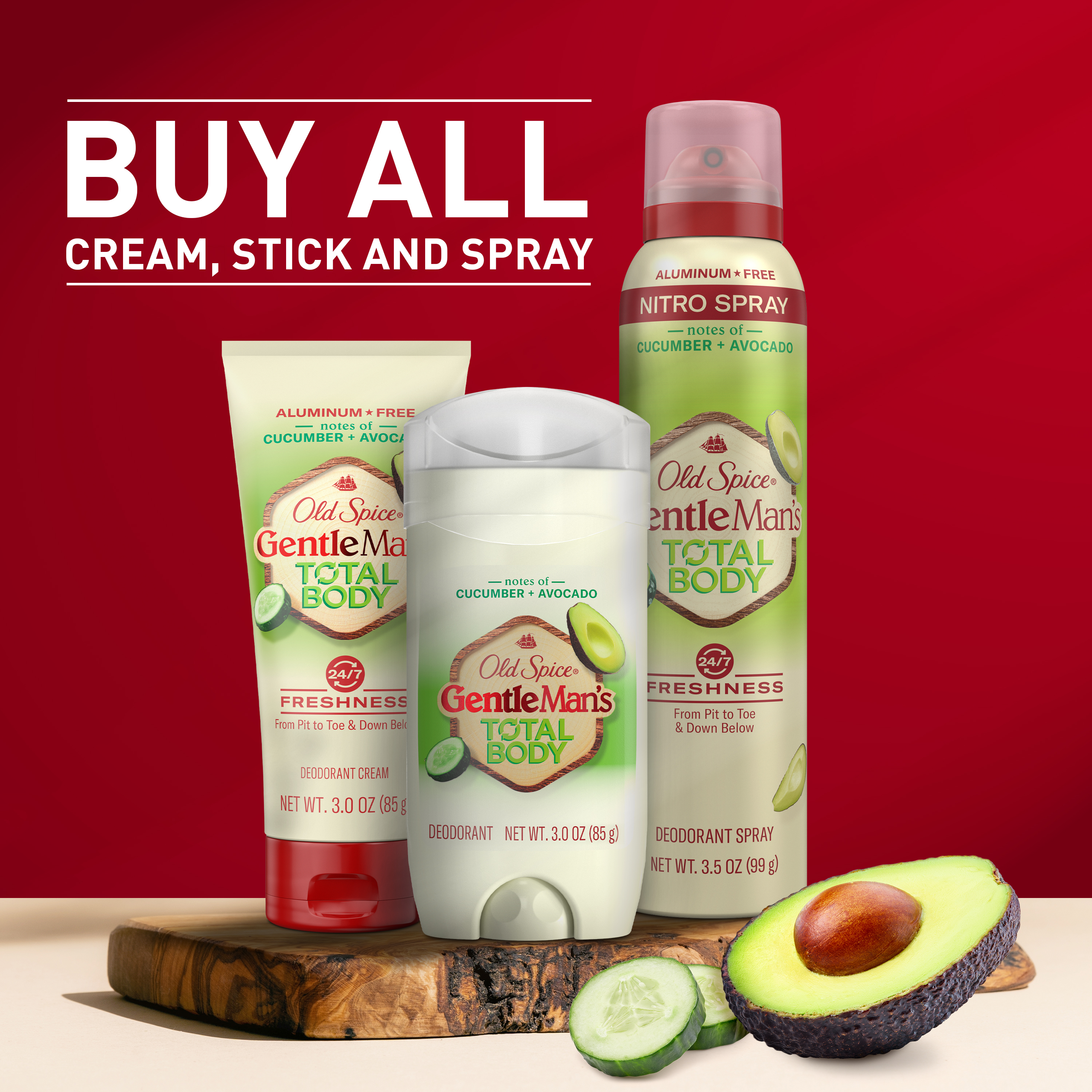 Old Spice Old Spice Total Body Deodorant Aluminum Free Cream Cucumber Avocado 3 Oz