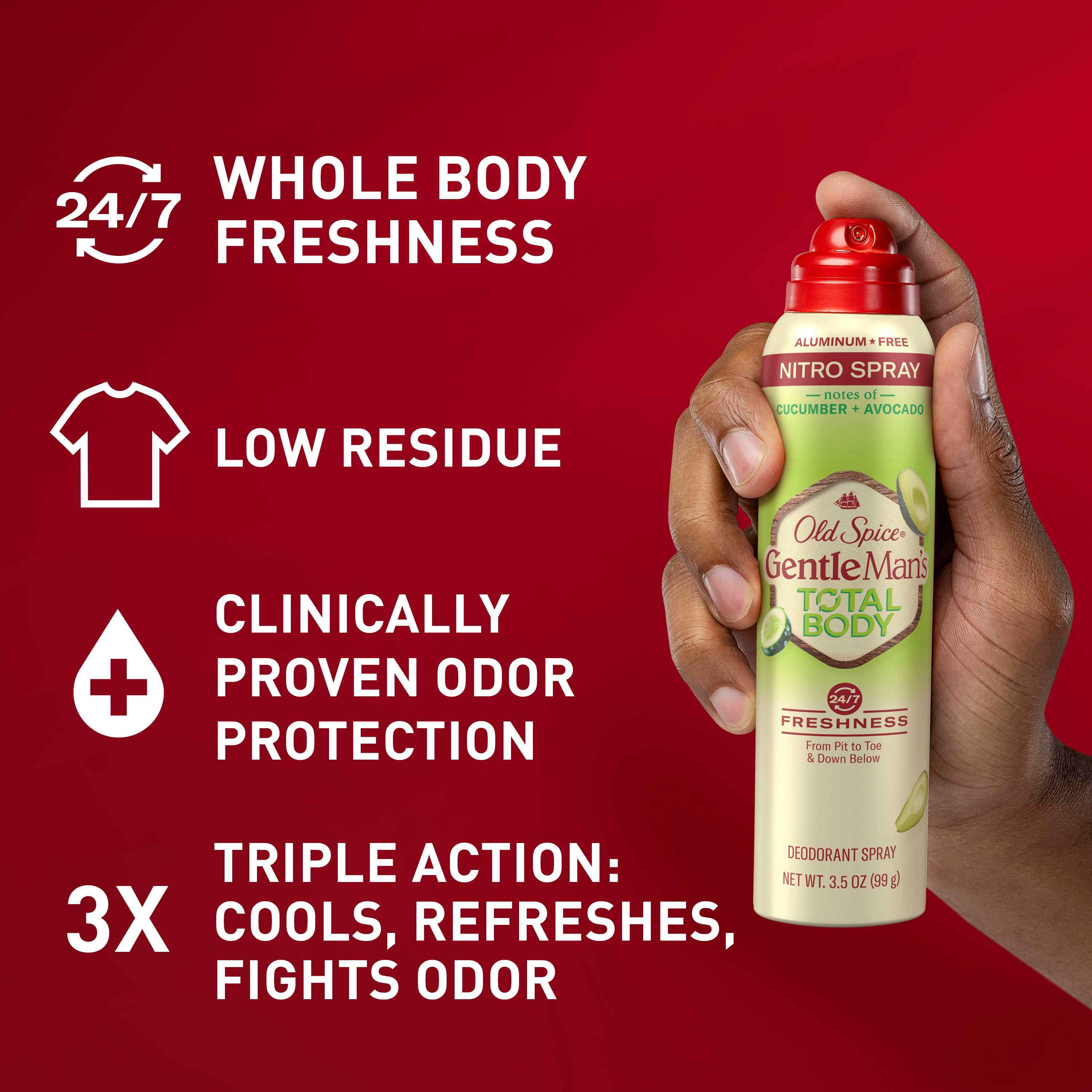 Old Spice Old Spice Total Body Deodorant Aluminum Free Spray Cucumber Avocado 3 Oz