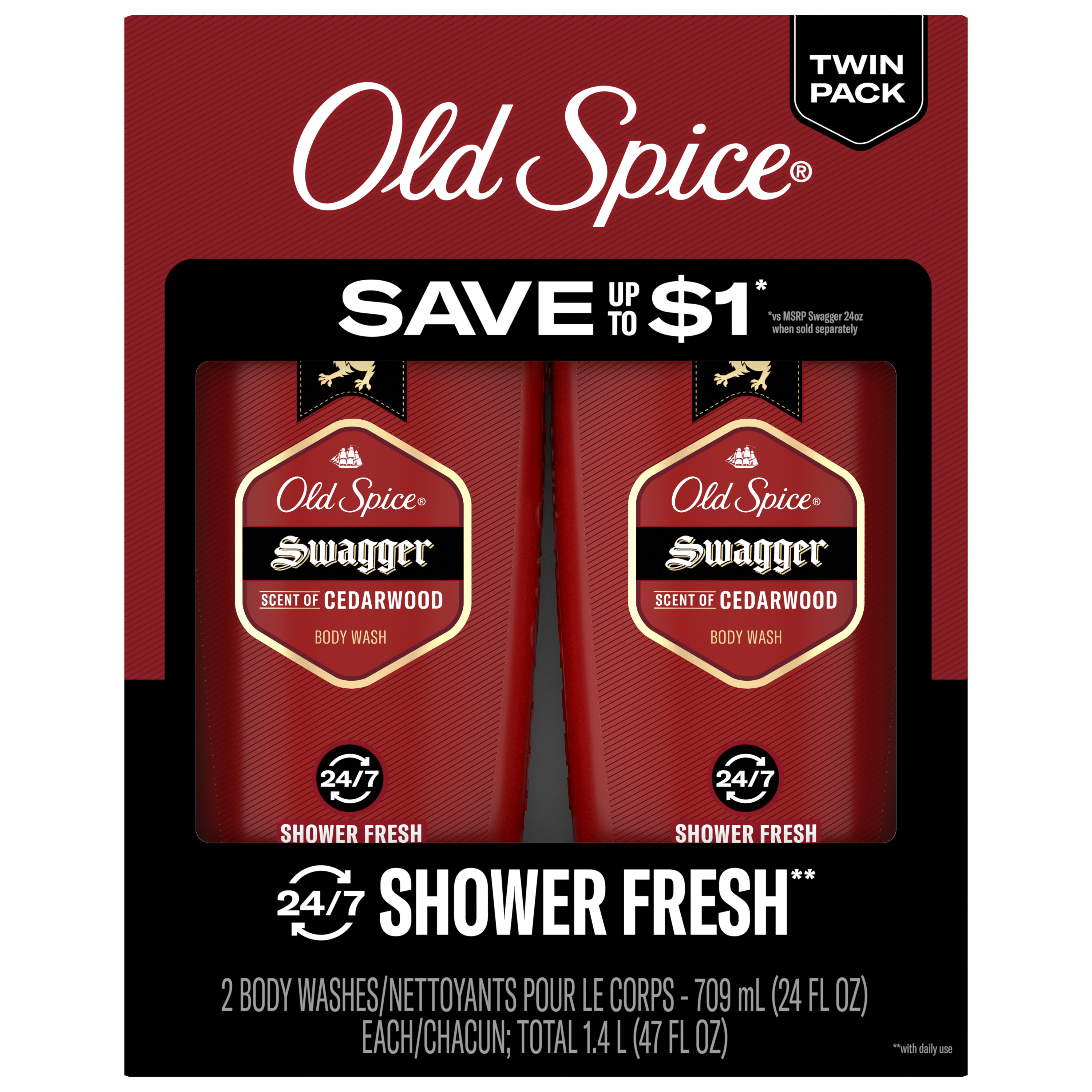 old spice Swagger Scent Men's Body Wash 24 Oz Pack of 2 (48 Oz Total)
