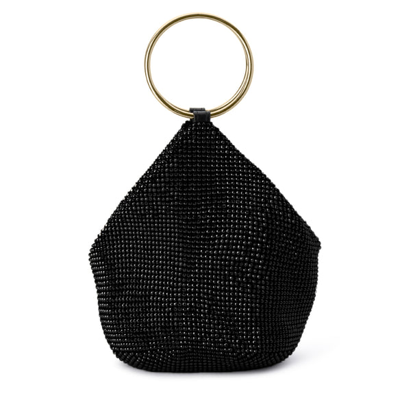 olga berg ELLIE Crystal Mesh Ring Handle Bag