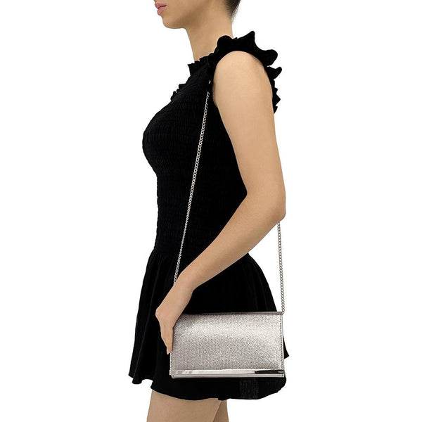 Olga Berg MADDIE Metallic Embossed Foldover Clutch