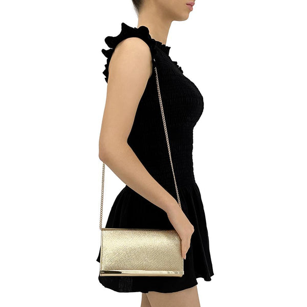 Olga Berg MADDIE Metallic Embossed Foldover Clutch