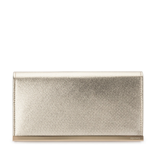 olga berg MADDIE Metallic Embossed Foldover Clutch
