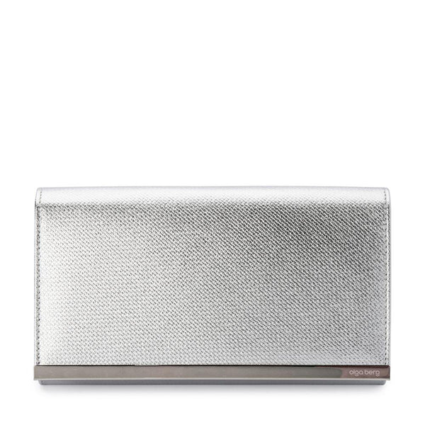olga berg MADDIE Metallic Embossed Foldover Clutch