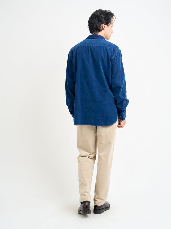 Oliver Spencer Atlanta Long Sleeve Shirt (Loose Fit) Newson Cord Indigo Blue