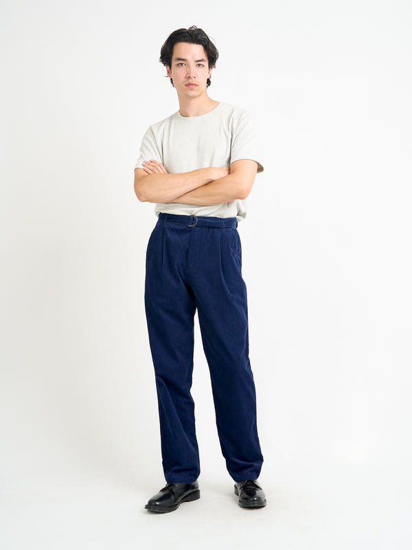 Oliver Spencer Belted Trousers Newson Cord Indigo Blue