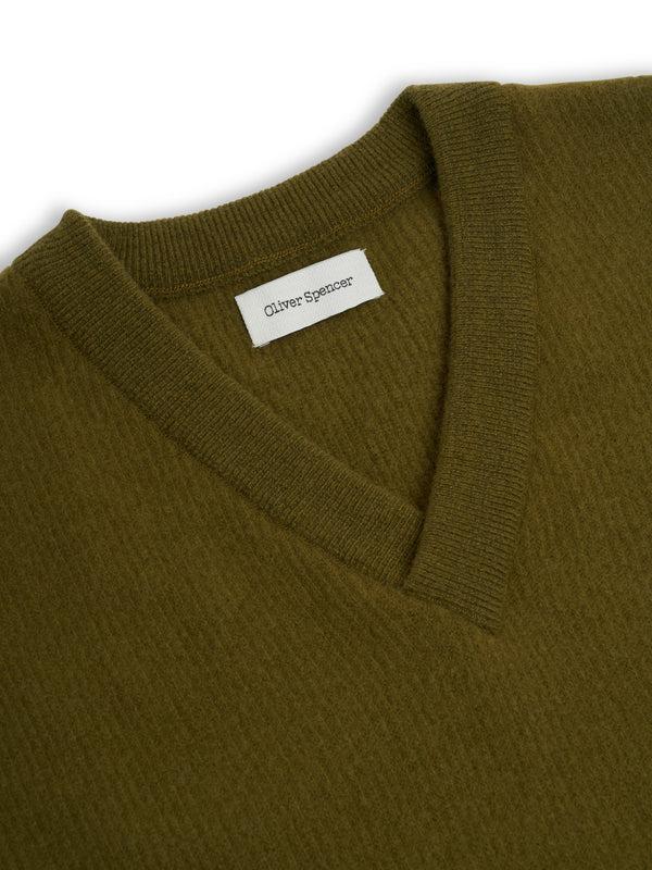 Oliver Spencer Graves V Neck Vest Hartwell Olive Green