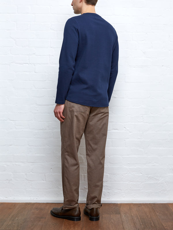Oliver Spencer Heavy Long Sleeve Plain T-Shirt Tavistock Navy
