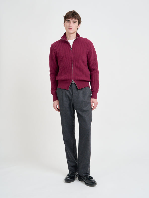 Oliver Spencer Kilbridge Zip Through Cardigan Overton Wine Red