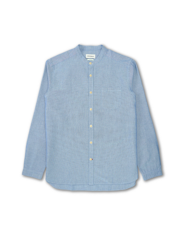 oliver spencer Grandad Shirt Brecon Blue