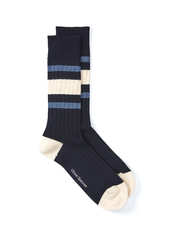 oliver spencer Polperro Socks Albion Navy/Cream