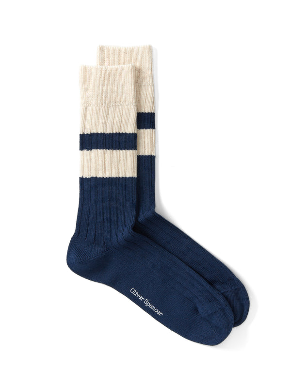 oliver spencer Polperro Socks Merrow Blue/Cream
