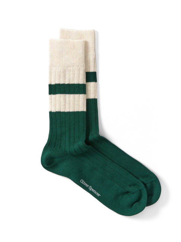 oliver spencer Polperro Socks Merrow Green/Cream