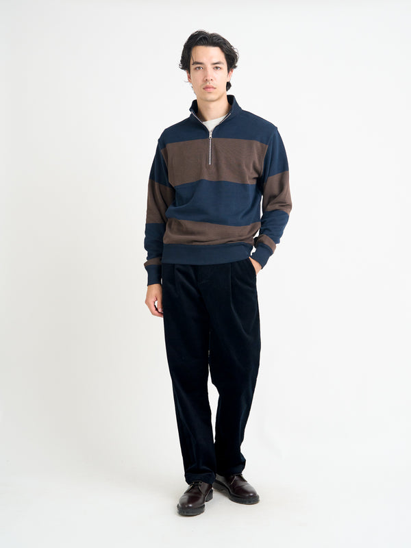 Oliver Spencer Reversible Half Zip Sweatshirt Latimer Navy/Brown