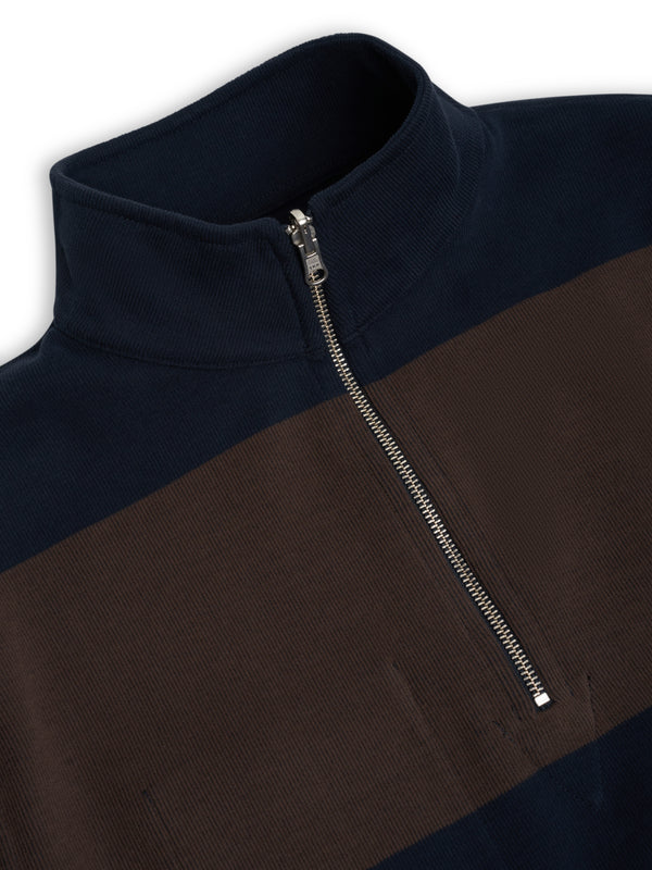 Oliver Spencer Reversible Half Zip Sweatshirt Latimer Navy/Brown
