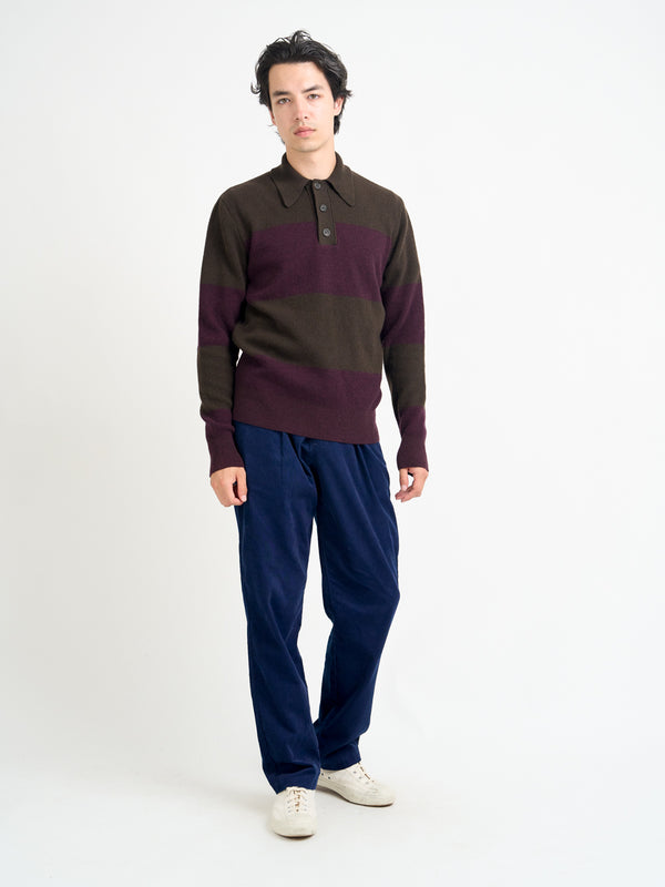 Oliver Spencer Wren Knitted Polo Shirt Paxton Brown/Purple