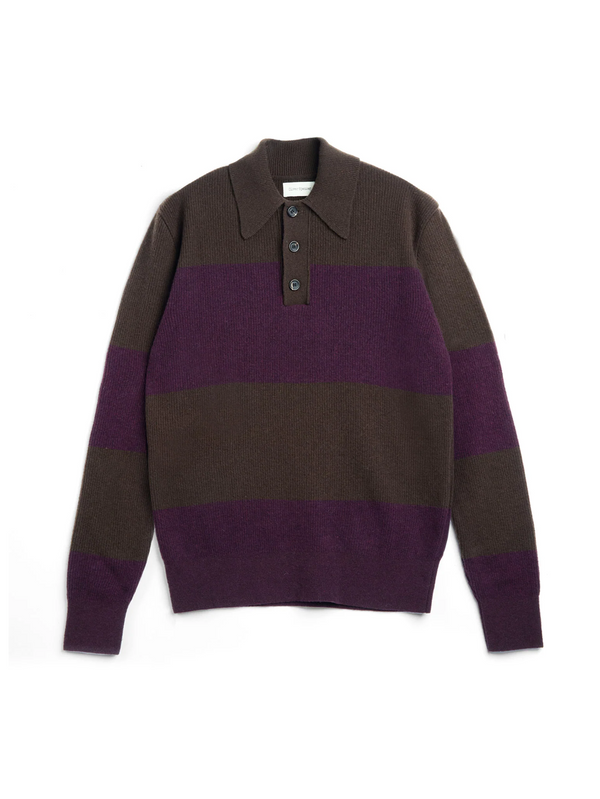 oliver spencer Wren Knitted Polo Shirt Paxton Brown/Purple