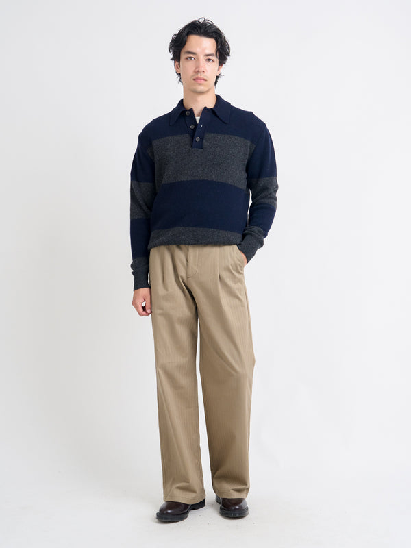 Oliver Spencer Wren Knitted Polo Shirt Paxton Navy/Charcoal