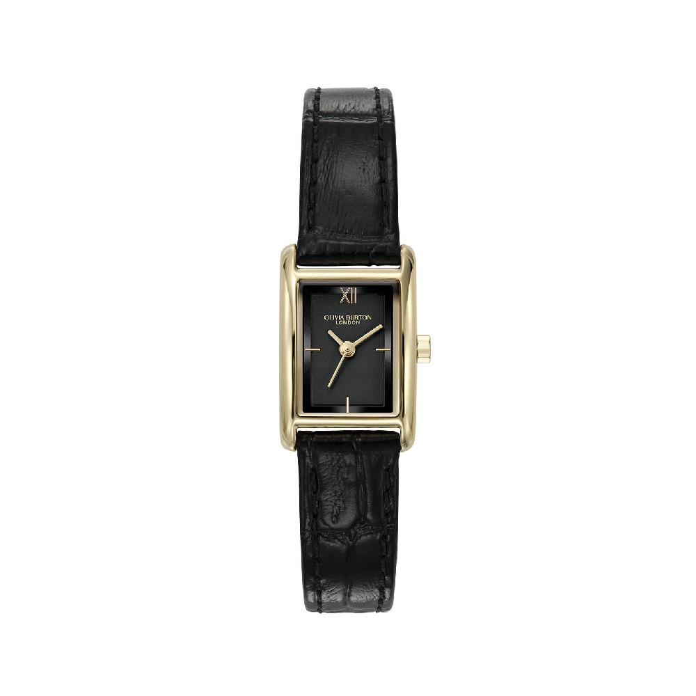 olivia burton 16mm Mini Grove Gold & Black Croc Leather Strap Watch