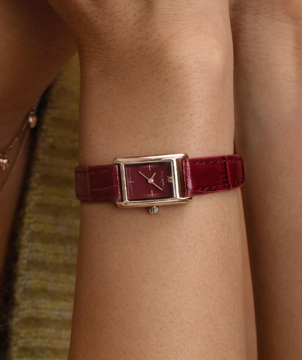 Olivia Burton 16mm Mini Grove Rose Gold & Cherry Croc Leather Strap Watch