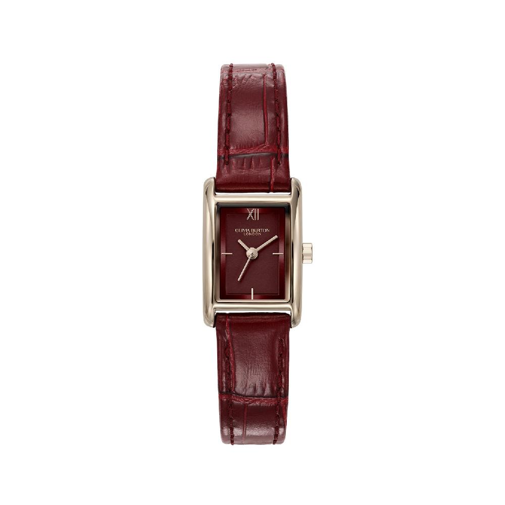 olivia burton 16mm Mini Grove Rose Gold & Cherry Croc Leather Strap Watch