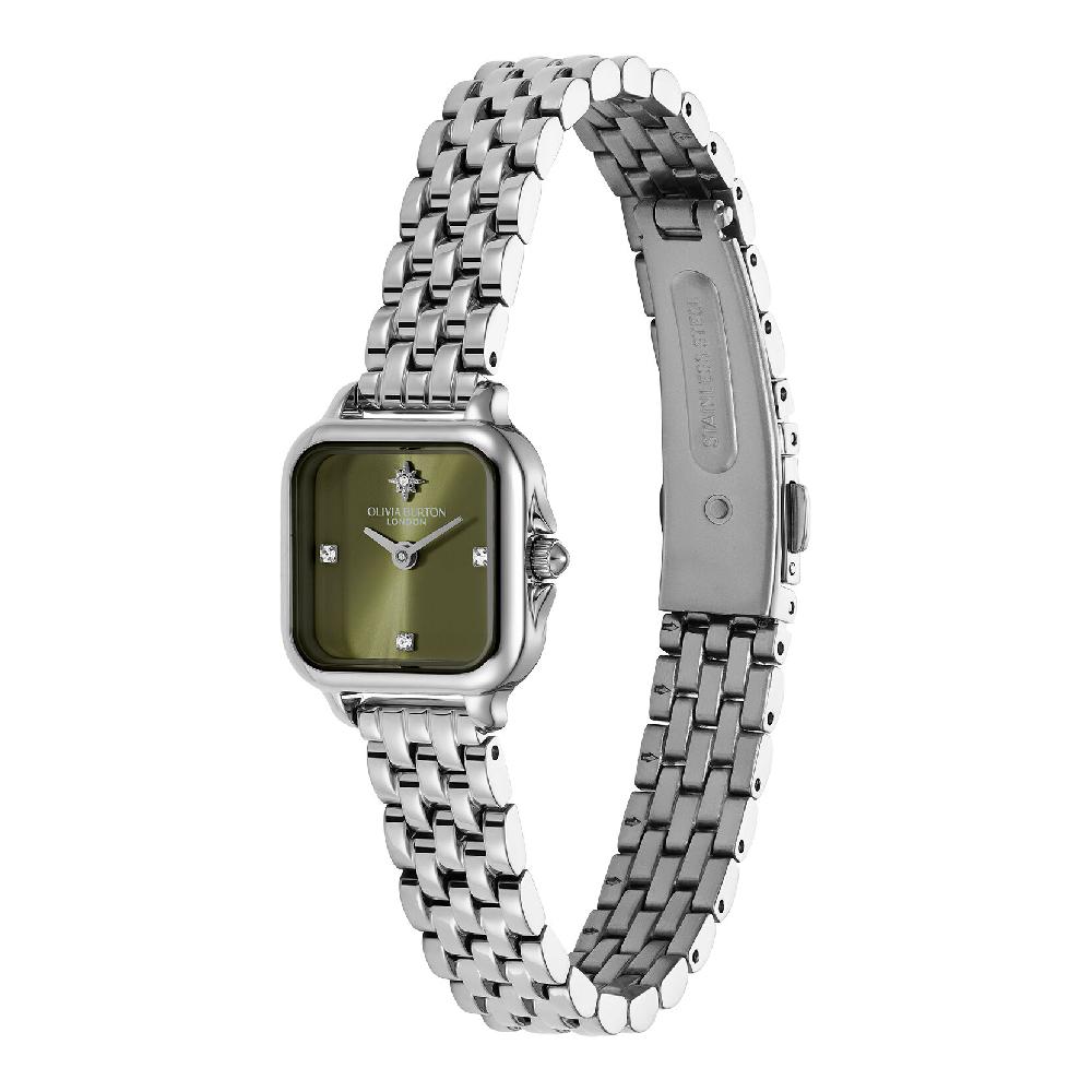 Olivia Burton 20mm Mini Grosvenor Sage Green & Silver Bracelet Watch