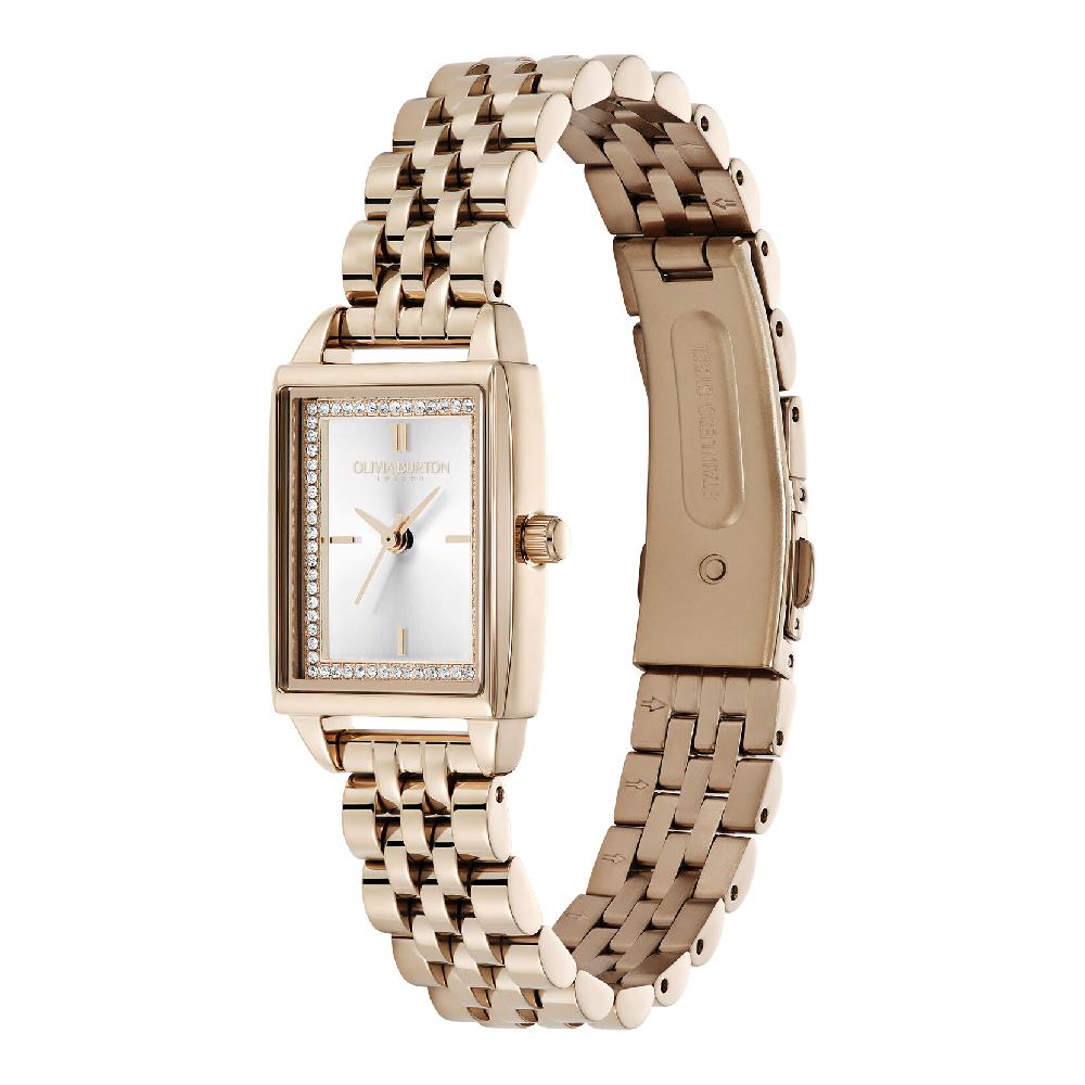 Olivia Burton 21mm Rectangle White & Carnation Gold Bracelet Watch
