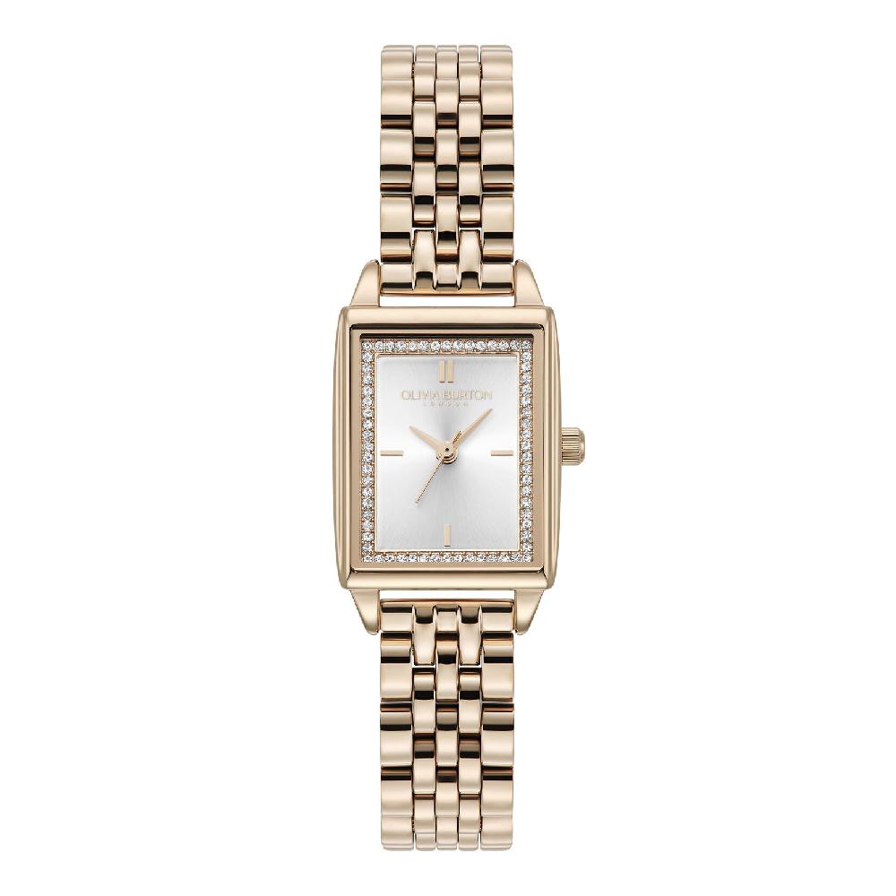 olivia burton 21mm Rectangle White & Carnation Gold Bracelet Watch