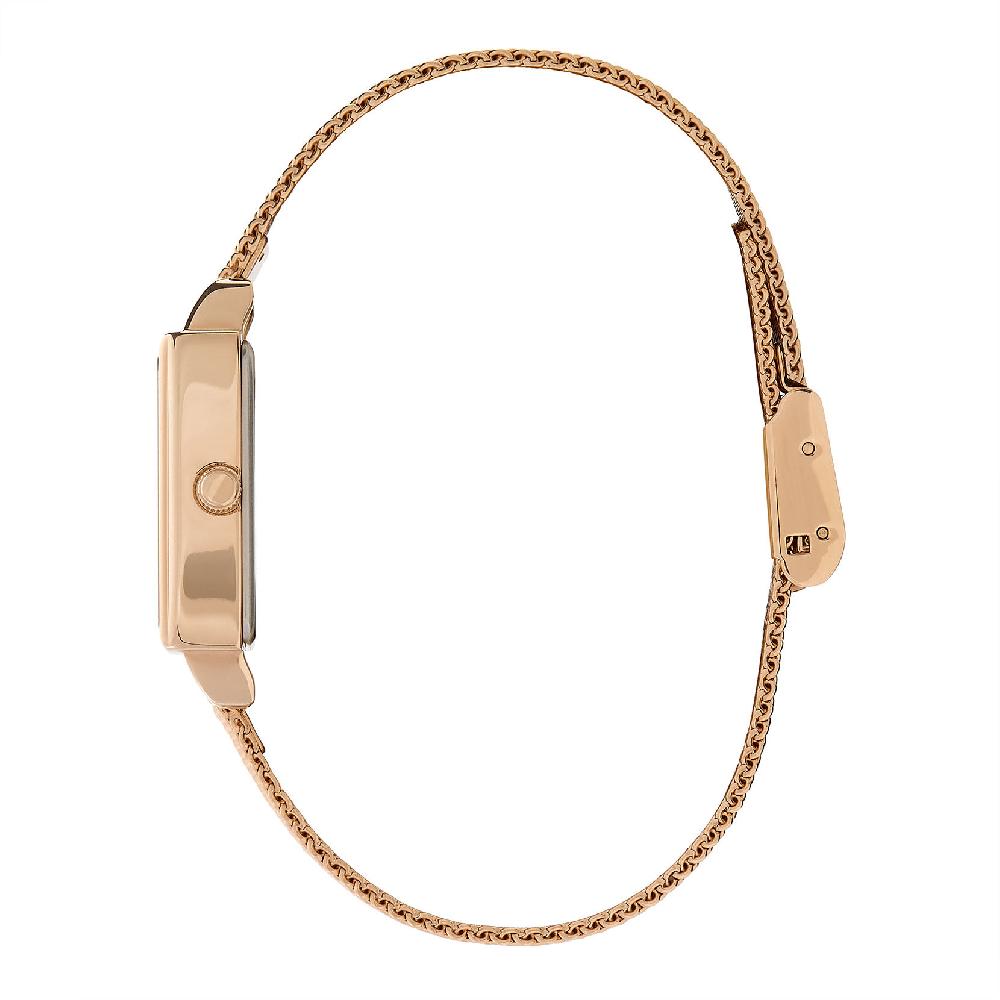 Olivia Burton 21mm Rectangle White & Carnation Gold Mesh Watch