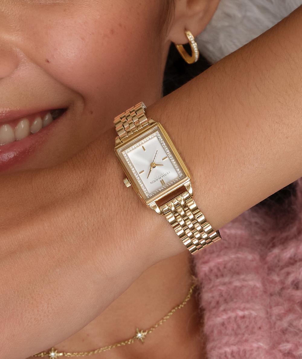 Olivia Burton 21mm Rectangle White & Gold Bracelet Watch