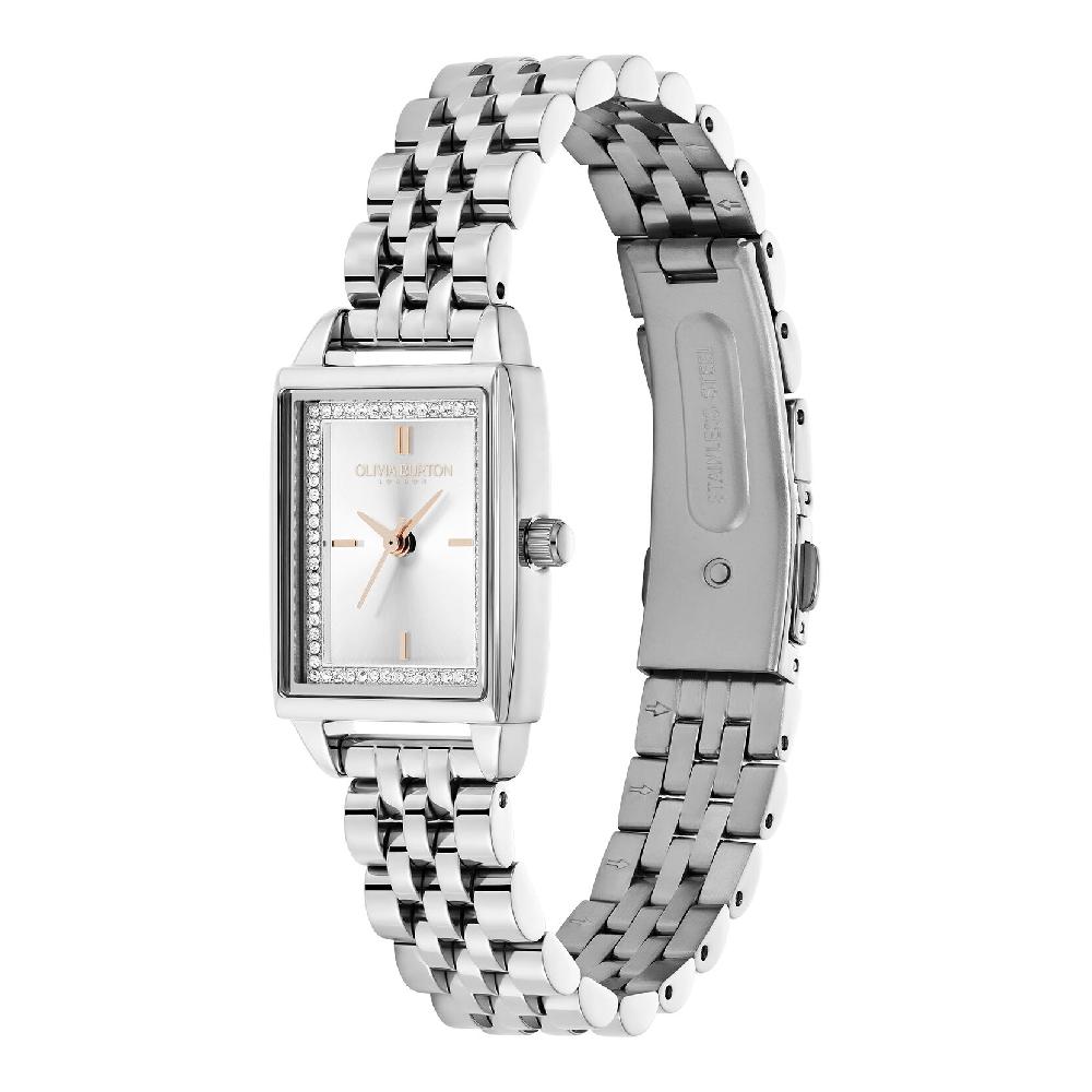 Olivia Burton 21mm Rectangle White & Silver Bracelet Watch