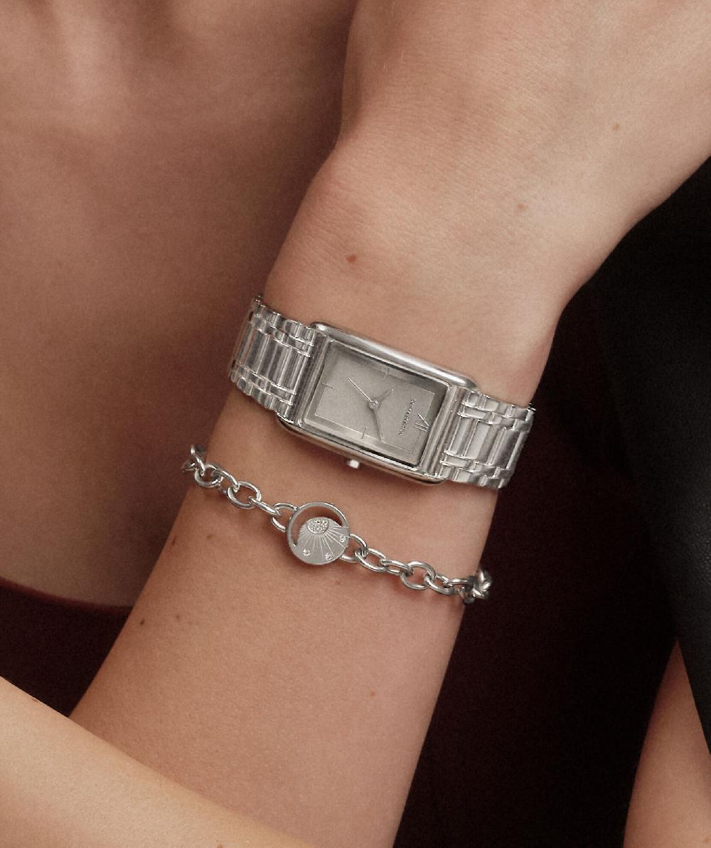 Olivia Burton 23mm Grove Dove Grey & Silver Bracelet Watch & Celestial Sun Bracelet Gift Set