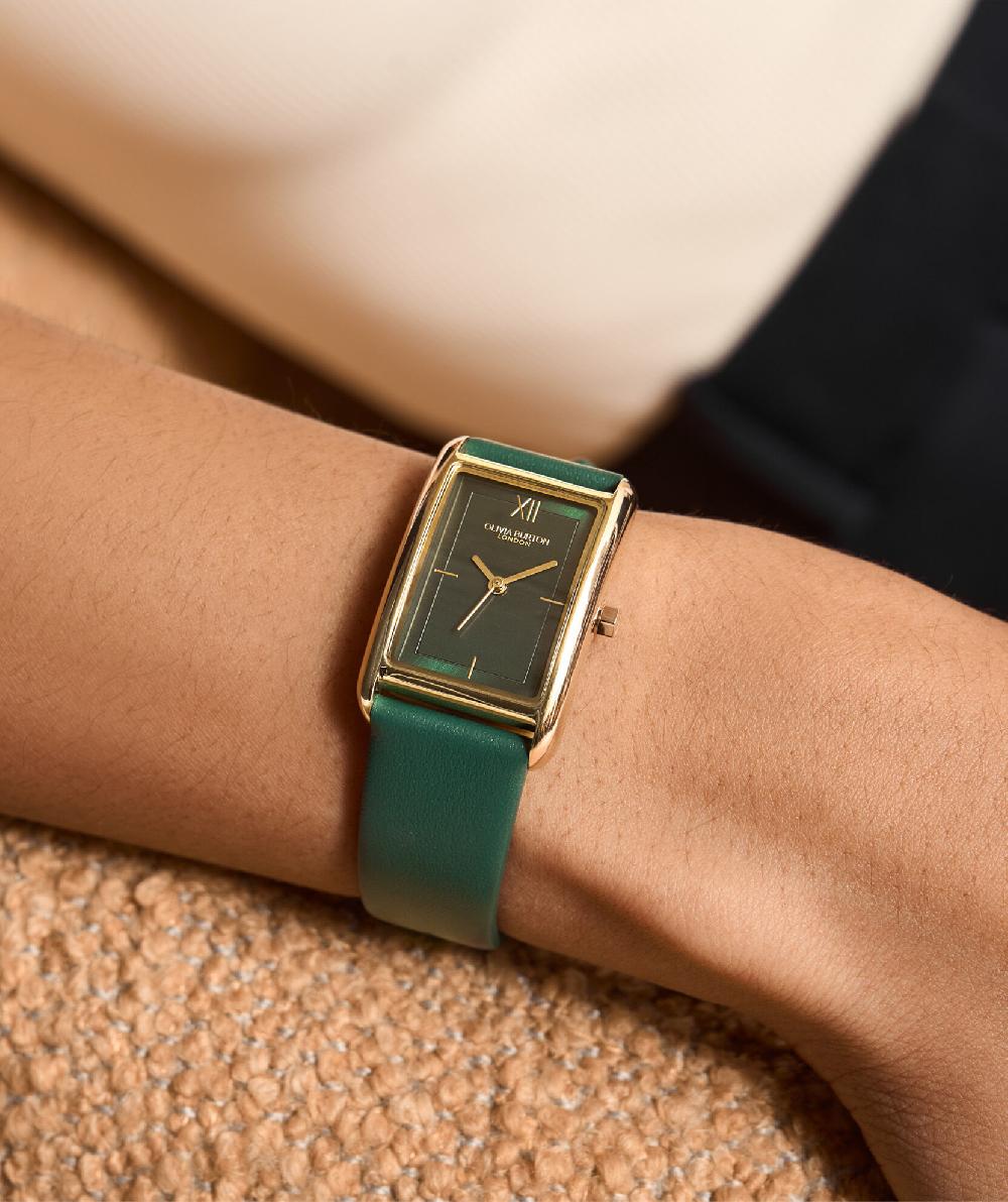 Olivia Burton 23mm Grove Gold & Forest Green Leather Strap Watch