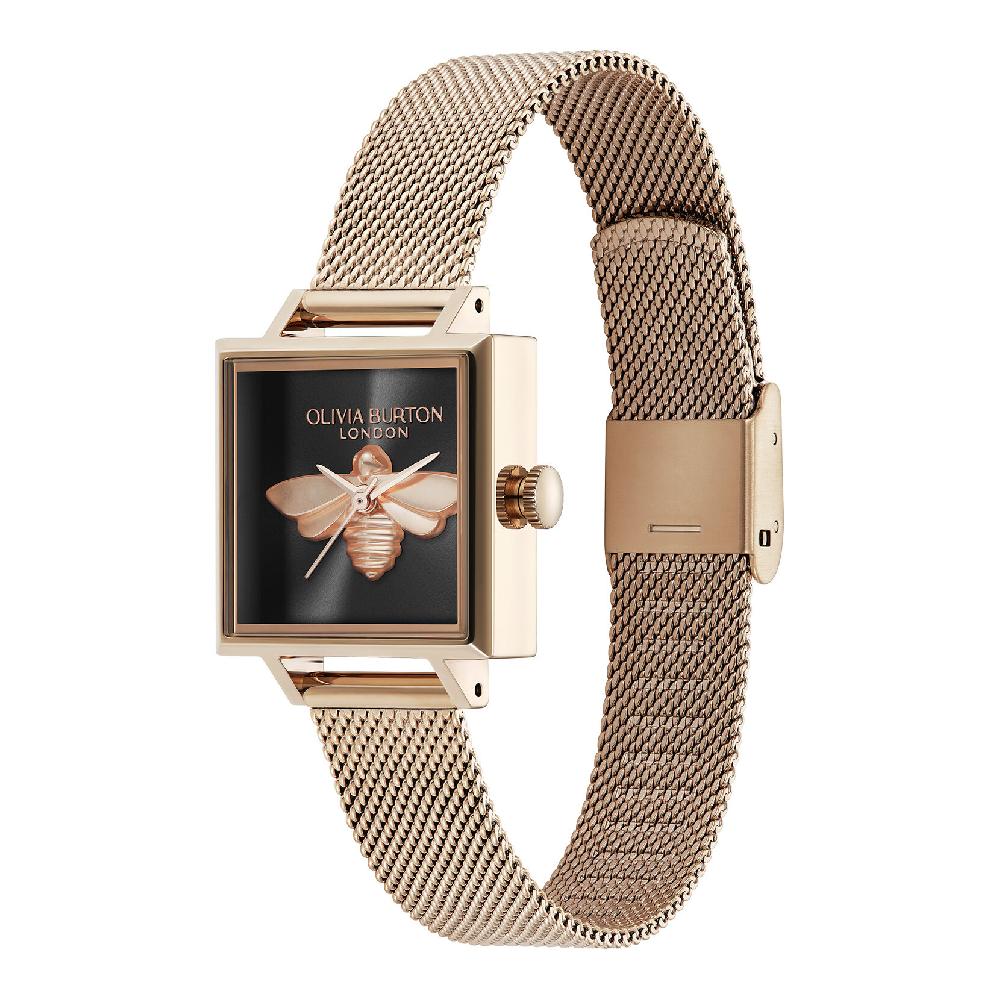 Olivia Burton 23mm Lucky Bee Black & Rose Gold Mesh Watch