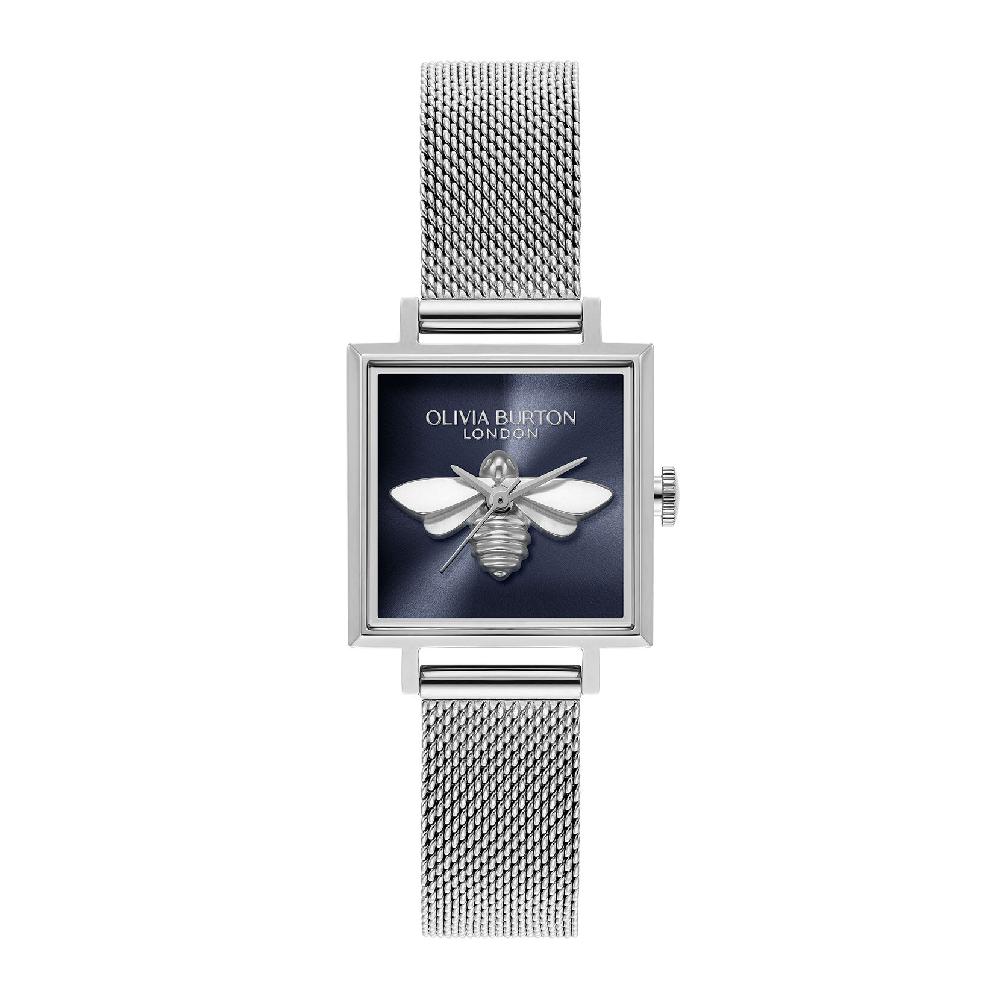 olivia burton 23mm Lucky Bee Blue & Silver Mesh Watch