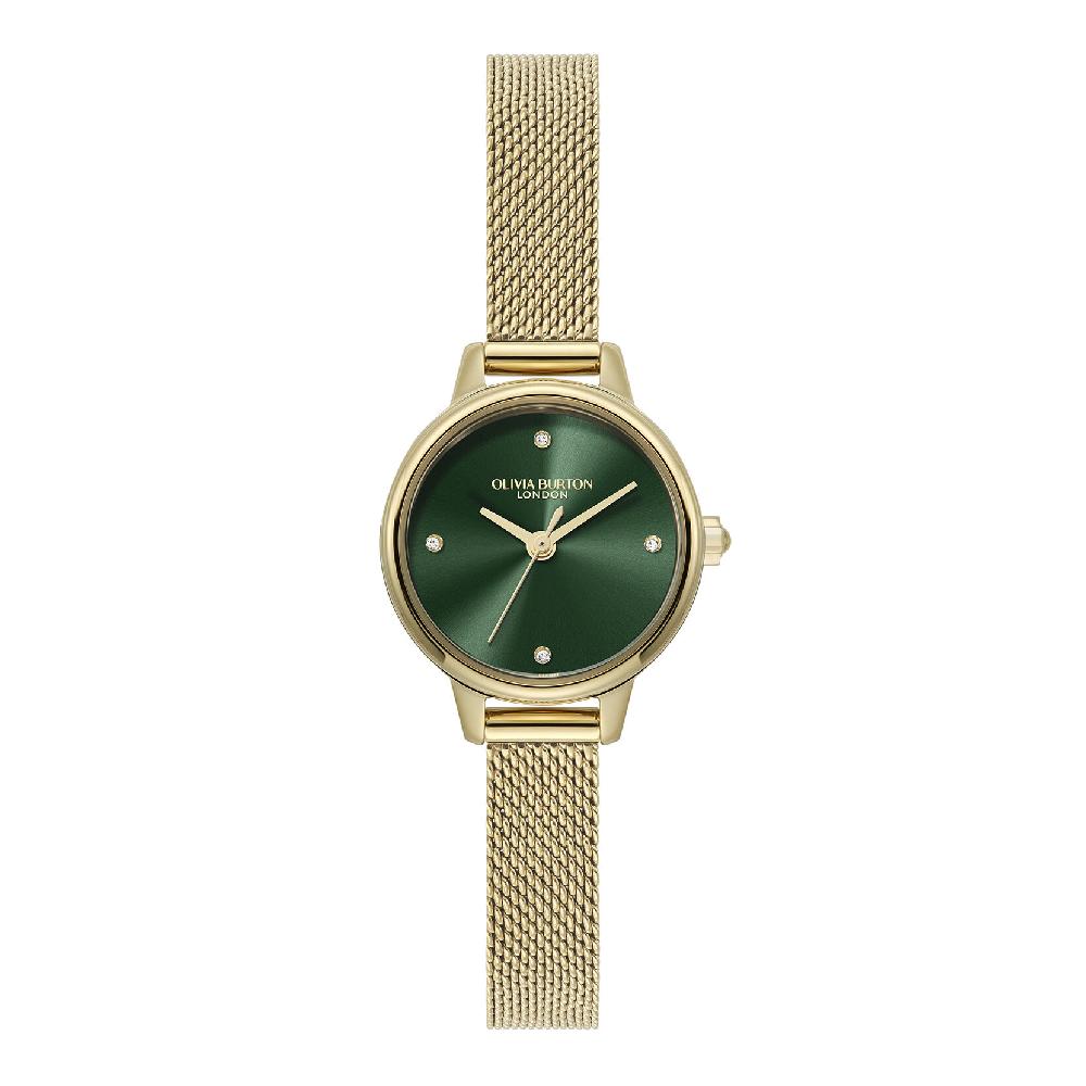 olivia burton 23mm Mini Forest Green & Gold Mesh Watch