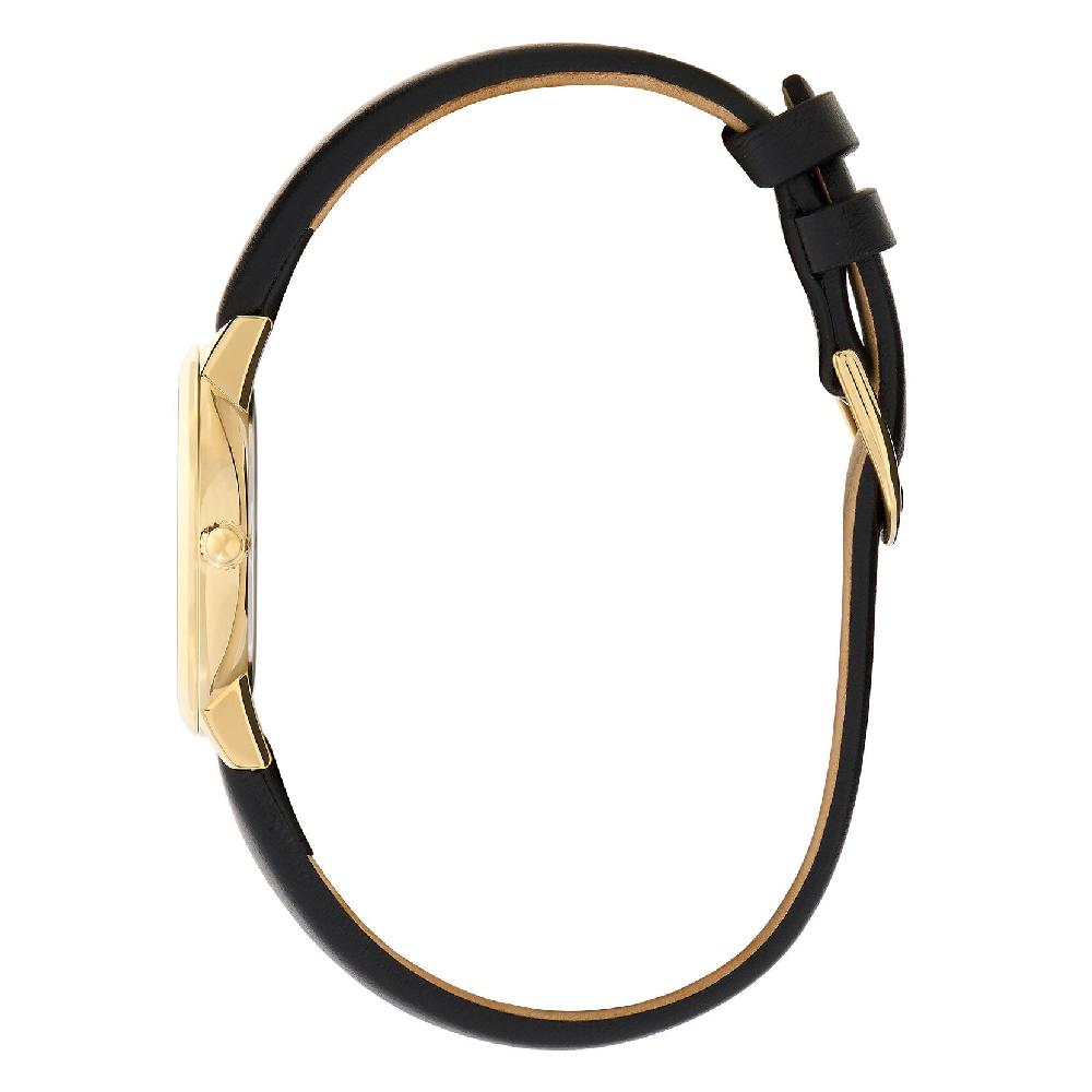 Olivia Burton 28mm Bee Ultra Slim Gold & Black Leather Strap Watch