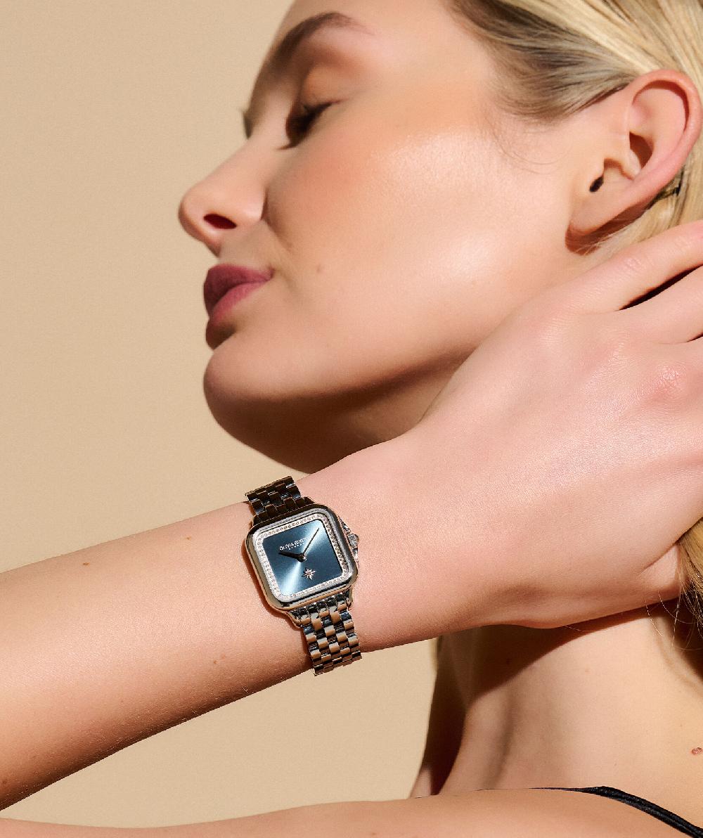 Olivia Burton 28mm Grosvenor Blue & Silver Bracelet Watch