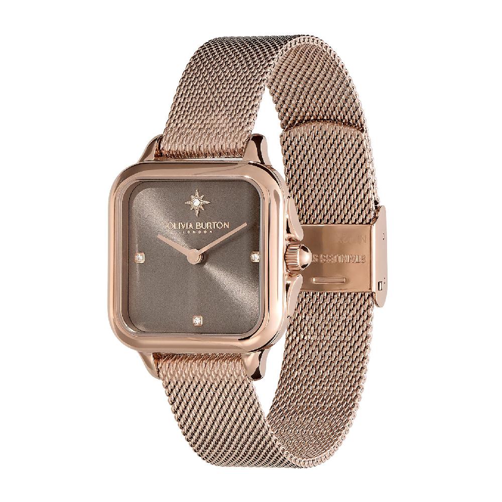 Olivia Burton 28mm Grosvenor Mushroom & Carnation Gold Mesh Watch