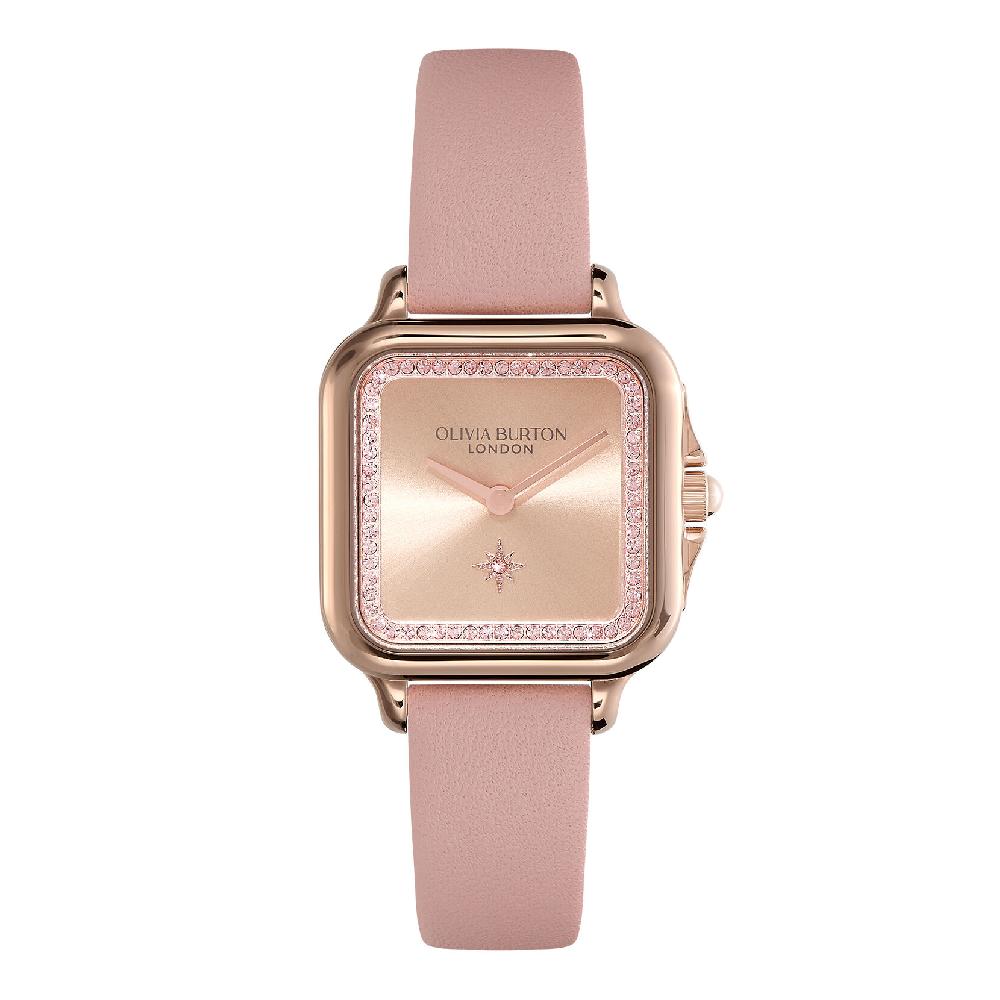 olivia burton 28mm Grosvenor Rose Gold & Mellow Rose Leather Strap Watch