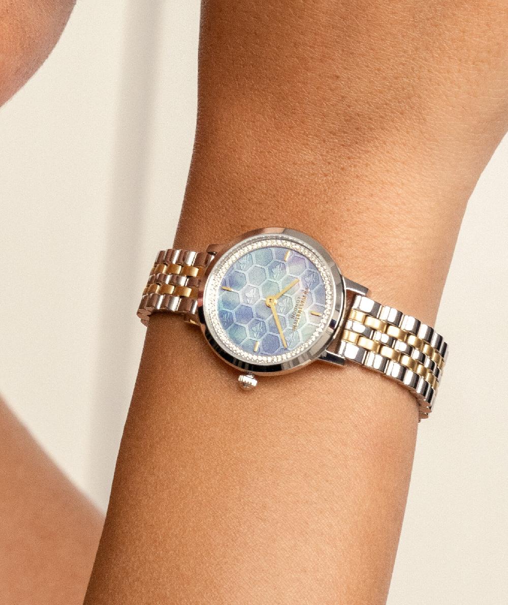 Olivia Burton 28mm Honeycomb Ultra Slim Chalk Blue & Two Tone Bracelet Watch