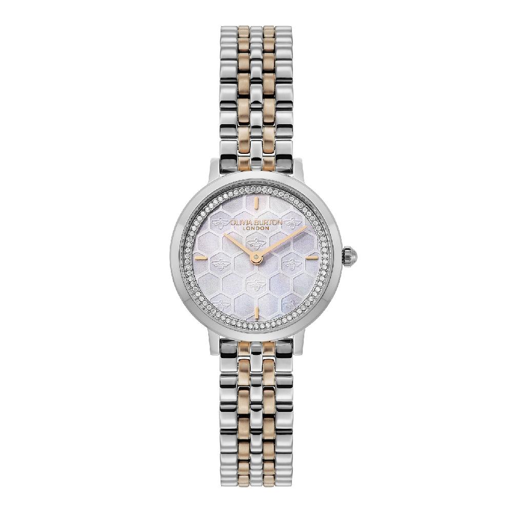 olivia burton 28mm Honeycomb Ultra Slim Dove Grey & Two Tone Bracelet Watch olivia burton 28mm Honeycomb Ultra Slim Dove Grey & Two Tone Bracelet Watch