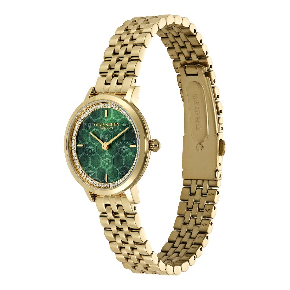 Olivia Burton 28mm Honeycomb Ultra Slim Forest Green & Gold Bracelet Watch