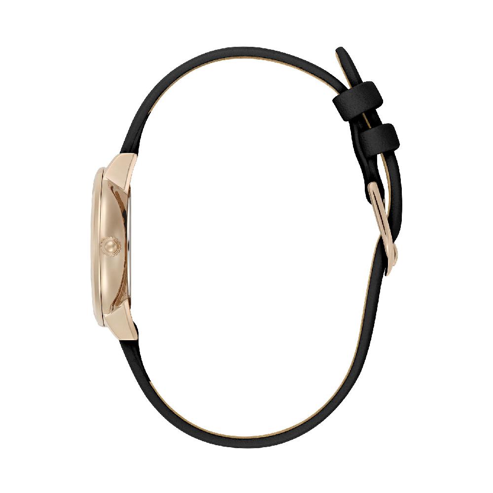 Olivia Burton 28mm Honeycomb Ultra Slim Rose Gold & Black Leather Strap Watch