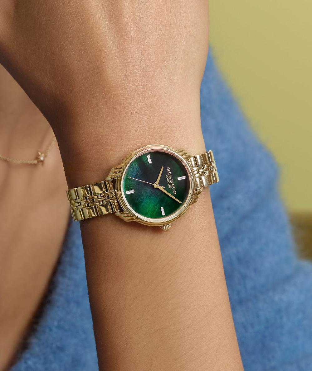 Olivia Burton 30mm Art Deco 2.0 Forest Green & Gold Bracelet Watch