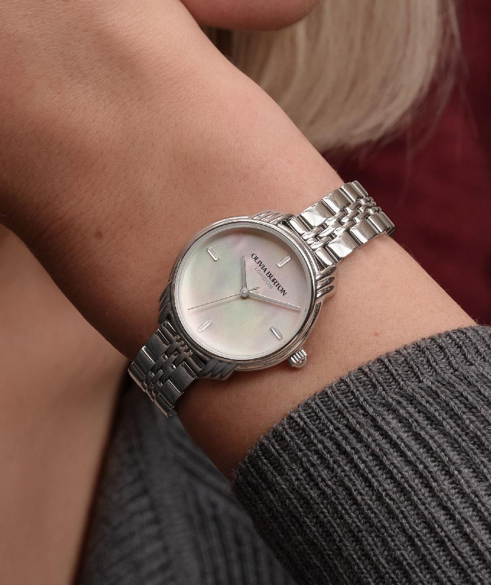 Olivia Burton 30mm Art Deco 2.0 Ivory & Silver Bracelet Watch