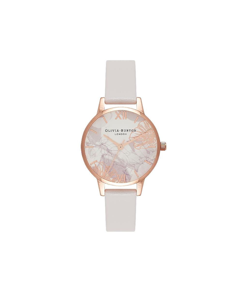 olivia burton 30mm Rose Gold & Blush Leather Strap Watch