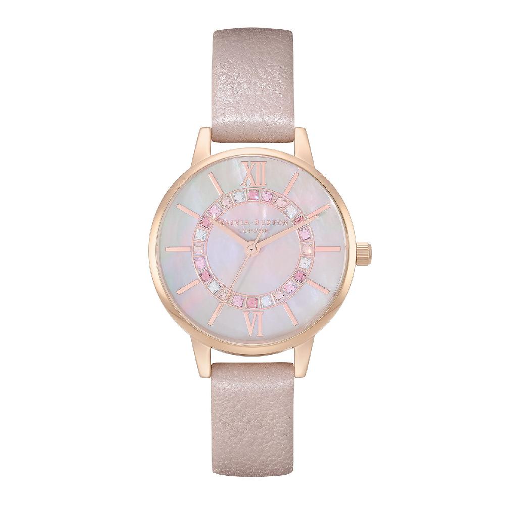 olivia burton 30mm Rose Gold & Pink Leather Strap Watch