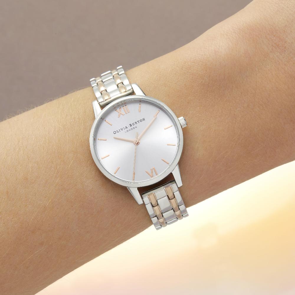 Olivia Burton 30mm Silver & Carnation Gold Bracelet Watch