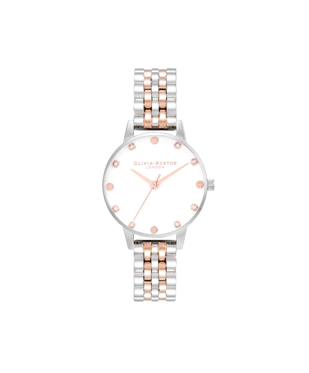 Olivia Burton 30mm Silver & Rose Gold Bracelet Watch & Classic Bracelet Gift Set